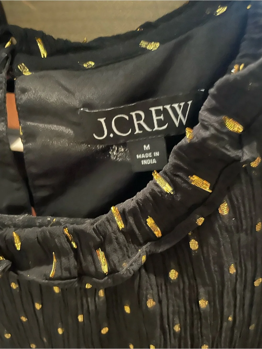 J. Crew Black Blouse with Gold Dot Detail
